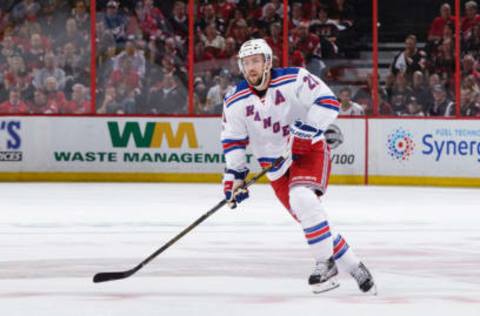 OTTAWA, ON – APRIL 27: Derek Stepan #21 of the New York Rangers skates against the Ottawa Senators in Game One of the Eastern Conference Second Round during the 2017 NHL Stanley Cup Playoffs at Canadian Tire Centre on April 27, 2017, in Ottawa, Ontario, Canada. (Photo by Jana Chytilova/Freestyle Photography/Getty Images) *** Local Caption ***