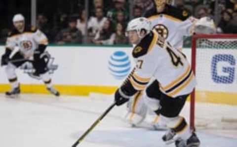 Feb 26, 2017; Dallas, TX, USA; Boston Bruins defenseman Torey Krug (47) skates against the Dallas Stars during the first period at the American Airlines Center. Mandatory Credit: Jerome Miron-USA TODAY Sports