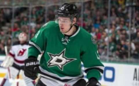 Mar 4, 2016; Dallas, TX, USA; Dallas Stars right wing Valeri Nichushkin (43) skates against the New Jersey Devils during the second period at the American Airlines Center. Nichushkin scores a goal in the first. Mandatory Credit: Jerome Miron-USA TODAY Sports