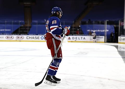 Mika Zibanejad #93 of the New York Rangers (Photo by Elsa/Getty Images)