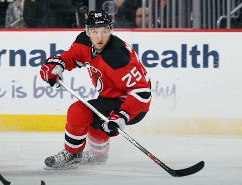 Stefan Matteau #25 of the New Jersey Devils (Photo by Bruce Bennett/Getty Images)