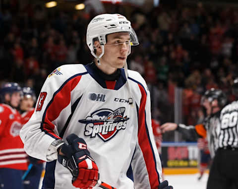 Will Cuylle #13 of the Windsor Spitfires , drafted by the New york Rangers (Photo by Chris Tanouye/Getty Images)