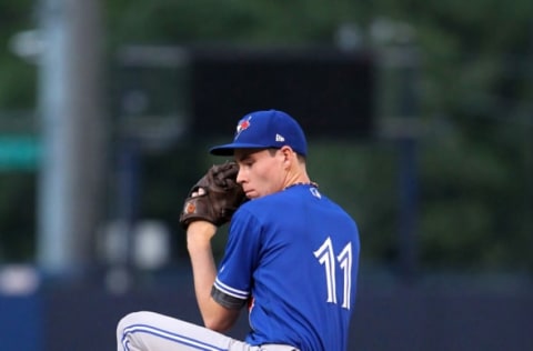 TAMPA, FL – AUGUST 03: Carter Stewart (11) of Eau Gallie HS (FL) delivers a pitch to the plate during the East Coast Pro Showcase on August 03, 2017, at Steinbrenner Field in Tampa, FL. (Photo by Cliff Welch/Icon Sportswire via Getty Images)