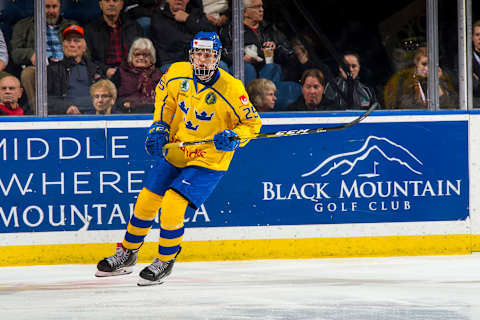 KELOWNA, BC – DECEMBER 18: Philip Broberg #25 of Team Sweden skates against Team Russia at Prospera Place on December 18, 2018 in Kelowna, Canada. (Photo by Marissa Baecker/Getty Images)