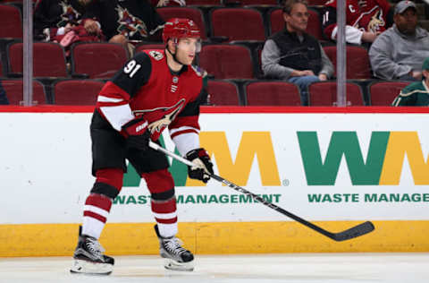 GLENDALE, ARIZONA – DECEMBER 19: Taylor Hall #91 of the Arizona Coyotes in action during the NHL game against the Minnesota Wild at Gila River Arena on December 19, 2019 in Glendale, Arizona. The Wild defeated the Coyotes 8-5. (Photo by Christian Petersen/Getty Images)