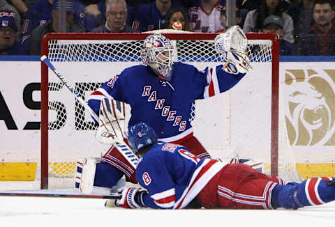 NEW YORK, NEW YORK – JANUARY 02: Igor Shesterkin #31 of the New York Rangers makes the second period save on Pierre-Edouard Bellemare #41 of the Tampa Bay Lightning at Madison Square Garden on January 02, 2022 in New York City. (Photo by Bruce Bennett/Getty Images)