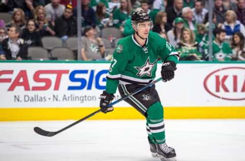 Mar 24, 2017; Dallas, TX, USA; Dallas Stars right wing Adam Cracknell (27) in action during the game against the San Jose Sharks at the American Airlines Center. The Stars defeat the Sharks 6-1. Mandatory Credit: Jerome Miron-USA TODAY Sports