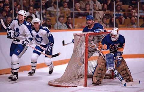 St. Louis Blues during game action on December 11, 1985 at Maple Leaf Gardens in Toronto, Ontario Canada. (Photo by Graig Abel/Getty Images)