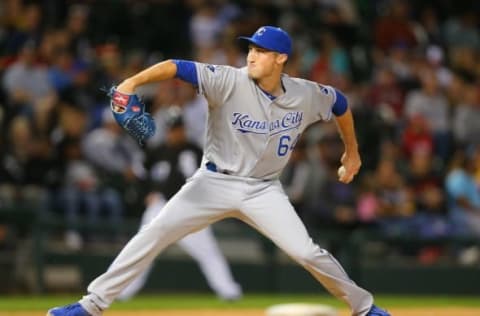 Sep 10, 2016; Chicago, IL, USA; Kansas City Royals relief pitcher Matt Strahm (64) delivers a pitch during the sixth inning against the Chicago White Sox at U.S. Cellular Field. Mandatory Credit: Dennis Wierzbicki-USA TODAY Sports