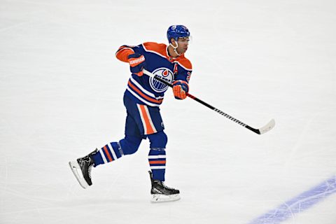 Apr 17, 2023; Edmonton, Alberta, CAN; Edmonton Oilers defenceman Darnell Nurse (25) during the first period in game one of the first round of the 2023 Stanley Cup Playoffs at Rogers Place. Mandatory Credit: Walter Tychnowicz-USA TODAY Sports