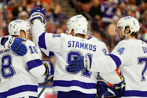 Dec 30, 2021; Sunrise, Florida, USA; Tampa Bay Lightning center Steven Stamkos (91)  . Mandatory Credit: Sam Navarro-USA TODAY Sports