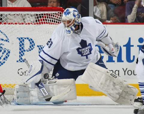 Martin Gerber #23 of the Toronto Maple Leafs on April 7, 2009 (Photo by Bruce Bennett/Getty Images)