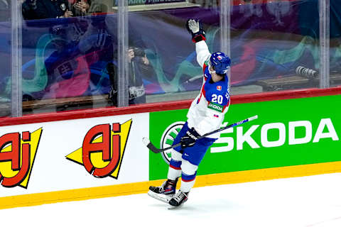 Juraj Slafkovsky of Slovakia. (Photo by Jari Pestelacci/Eurasia Sport Images/Getty Images)