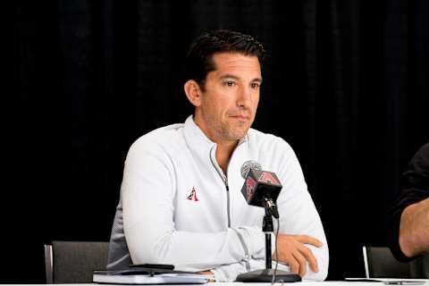 PHOENIX, AZ – OCTOBER 10: General Manager Mike Hazen of the Arizona Diamondbacks addresses the media at Chase Field on October 10, 2017 in Phoenix, Arizona. The Diamondbacks were eliminated from the National League Division Series by the Los Angeles Dodgers. (Photo by Sarah Sachs/Arizona Diamondbacks/Getty Images)