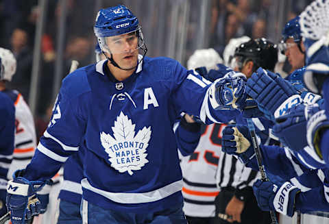 TORONTO, ON – FEBRUARY 27: Patrick Marleau #12 of the Toronto Maple Leafs celebrates a goal against the Edmonton Oilers during an NHL game at Scotiabank Arena on February 27, 2019 in Toronto, Ontario, Canada. The Maple Leafs defeated the Oilers 6-2. (Photo by Claus Andersen/Getty Images)