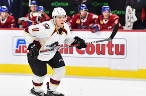 LAVAL, QC – JANUARY 18: Vitaly Abramov #11 of the Cleveland Monsters skates against the Laval Rocket during the AHL game at Place Bell on January 18, 2019 in Laval, Quebec, Canada. The Laval Rocket defeated the Cleveland Monsters 1-0. (Photo by Minas Panagiotakis/Getty Images)