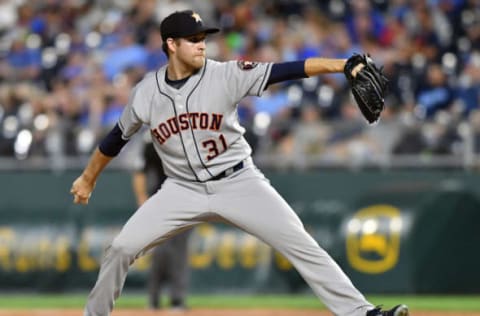 KANSAS CITY, MO – JUNE 15: Houston Astros relief pitcher Collin McHugh (31) pitches during a Major League Baseball game between the Houston Astros and the Kansas City Royals on June 15, 2018, at Kauffman Stadium, Kansas City, MO. Houston won 7-3. (Photo by Keith Gillett/Icon Sportswire via Getty Images)