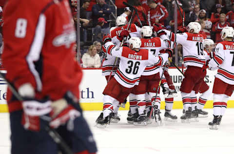 Brock McGinn #23, Carolina Hurricanes, Washington Capitals (Photo by Patrick Smith/Getty Images)