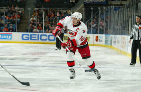 2004 Season: Carolina Hurricanes at New York Islanders And Player Ron Francis. (Photo by Bruce Bennett Studios via Getty Images Studios/Getty Images)