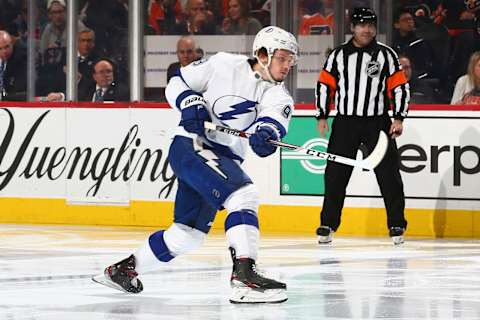 PHILADELPHIA, PA – JANUARY 11: Mikhail Sergachev #98 (Photo by Mitchell Leff/Getty Images)