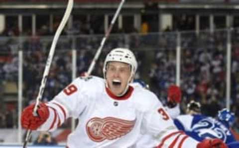 NHL Power Rankings: Detroit Red Wings forward Anthony Mantha (39) reacts after scoring the tying goal to force overtime against Toronto Maple Leafs during the Centennial Classic ice hockey game at BMO Field. The Leafs won 5-4. Mandatory Credit: Dan Hamilton-USA TODAY Sports