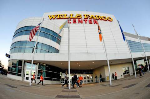 Oct 12, 2015; Philadelphia, PA, USA; Fans walk outside the Wells Fargo Center before game between the Philadelphia Flyers and Florida Panthers. The Flyers defeated the Panthers, 1-0. Mandatory Credit: Eric Hartline-USA TODAY Sports