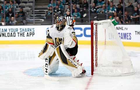 SAN JOSE, CALIFORNIA – OCTOBER 04: Marc-Andre Fleury #29 of the Vegas Golden Knights stands in goal against the San Jose Sharks at SAP Center on October 04, 2019 in San Jose, California. (Photo by Ezra Shaw/Getty Images)