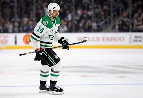 LOS ANGELES, CA – APRIL 07: Jamie Benn #14 of the Dallas Stars looks on after scoring a goal during the first period of a game against the Los Angeles Kings at Staples Center on April 7, 2018 in Los Angeles, California. (Photo by Sean M. Haffey/Getty Images)