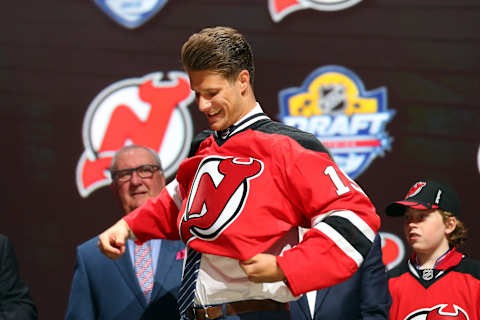 Pavel Zacha with the New Jersey Devils NHL Draft. (Photo by Bruce Bennett/Getty Images)