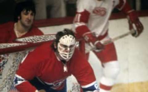 Feb 1973; Detroit, MI, USA; FILE PHOTO; Montreal Canadiens goalie Ken Dryden in the net against the Detroit Red Wings at Joe Louis Arena. Mandatory Credit: Malcolm Emmons-USA TODAY Sports