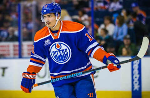 Mar 12, 2016; Edmonton, Alberta, CAN; Edmonton Oilers right wing Nail Yakupov (10) skates against the Arizona Coyotes during the third period at Rexall Place. Arizona Coyotes won 4-0. Mandatory Credit: Sergei Belski-USA TODAY Sports