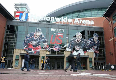 Feb 16, 2016; Columbus, OH, USA; A general view of the front of Nationwide Arena prior to the game between the Boston Bruins and the Columbus Blue Jackets at Nationwide Arena. Mandatory Credit: Aaron Doster-USA TODAY Sports