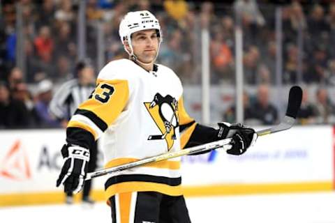 ANAHEIM, CALIFORNIA – FEBRUARY 28: Conor Sheary #43 of the Pittsburgh Penguins looks on during the second period of a game against the Anaheim Ducksat Honda Center on February 28, 2020 in Anaheim, California. (Photo by Sean M. Haffey/Getty Images)