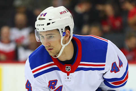 NEWARK, NJ – APRIL 03: New York Rangers defenseman Neal Pionk (44) skates during the first period of the National Hockey League Game between the New Jersey Devils and the New York Rangers on April 3, 2018, at the Prudential Center in Newark, NJ. (Photo by Rich Graessle/Icon Sportswire via Getty Images)