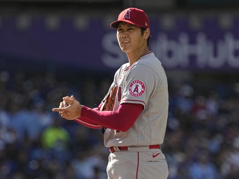 Aug 27, 2022; Toronto, Ontario, CAN; Los Angeles Angels starting pitcher Shohei Ohtani (17) during the fourth inning against the Toronto Blue Jays at Rogers Centre. Mandatory Credit: John E. Sokolowski-USA TODAY Sports