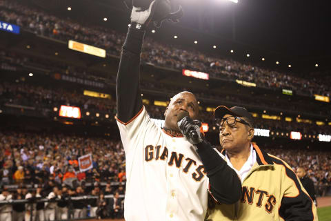 SAN FRANCISCO – AUGUST 07: In this handout image supplied by the San Francisco Giants, Barry Bonds