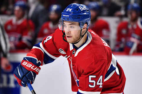 MONTREAL, QC – APRIL 29: Jordan Harris #54 of the Montreal Canadiens skates against the Florida Panthers during the third period at Centre Bell on April 29, 2022 in Montreal, Canada. The Montreal Canadiens defeated the Florida Panthers 10-2. (Photo by Minas Panagiotakis/Getty Images)