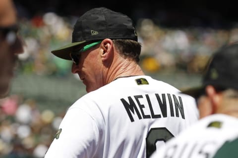 OAKLAND, CA – MAY 27: Oakland skipper Bob Melvin watches the instant replay during the inter-league game between the Arizona Diamondbacks and the Oakland A’s played on May 27, 2018 at Oakland-Alameda County Coliseum in Oakland, CA. (Photo by Larry Placido/Icon Sportswire via Getty Images)