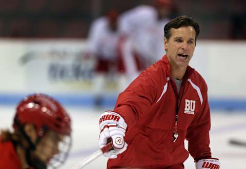 BOSTON – OCTOBER 9: Boston University ice hockey head coach David Quinn. (Photo by Barry Chin/The Boston Globe via Getty Images)