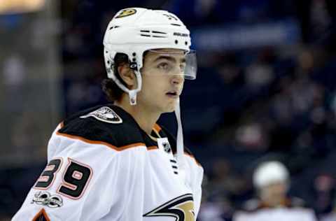 COLUMBUS, OH – DECEMBER 01: Anaheim Ducks center Joseph Blandisi (39) looks on before a game between the Columbus Blue Jackets on December 01, 2017. (Photo by Adam Lacy/Icon Sportswire via Getty Images)