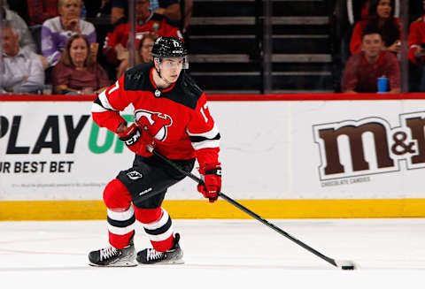 Yegor Sharangovich #17 of the New Jersey Devils. (Photo by Bruce Bennett/Getty Images)