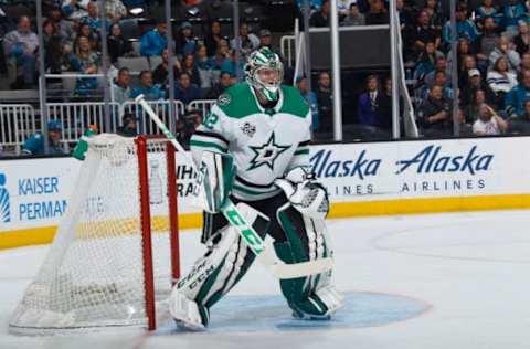 SAN JOSE, CA – APRIL 03: Kari Lehtonen #32 of the Dallas Stars defends the net against the San Jose Sharks at SAP Center on April 3, 2018 in San Jose, California. (Photo by Rocky W. Widner/NHL/Getty Images) *** Local Caption *** Kari Lehtonen