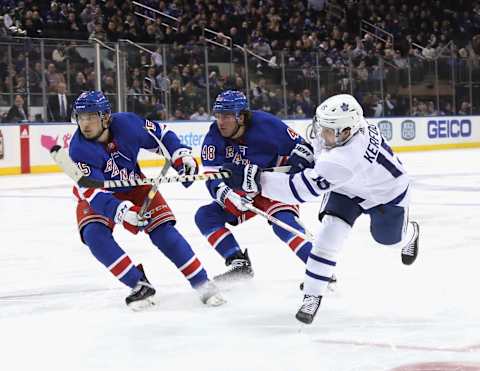 Alexander Kerfoot #15 of the Toronto Maple Leafs s