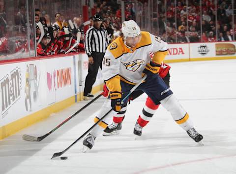 NEWARK, NEW JERSEY – JANUARY 30: Craig Smith #15 of the Nashville Predators skates against the New Jersey Devils at the Prudential Center on January 30, 2020 in Newark, New Jersey. The Predators defeated the Devils 6-5 in the shoot-out. (Photo by Bruce Bennett/Getty Images)