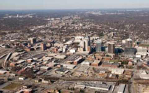 An aerial view of downtown Greensboro. Greensboro is in the PIEDMONT TRIAD (Photo by Lance King/Getty Images)