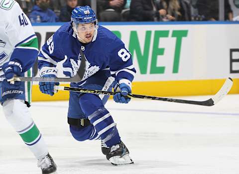 TORONTO, ON – MARCH 5: Nick Robertson #89 of the Toronto Maple Leafs  (Photo by Claus Andersen/Getty Images)