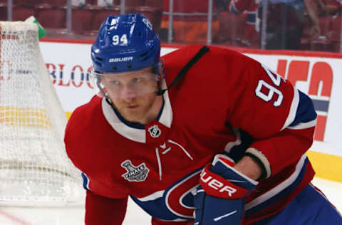 MONTREAL, QUEBEC – JULY 02: Corey Perry #94 of the Montreal Canadiens skates in warm-ups prior to the game against the Tampa Bay Lightning in Game Three of the 2021 NHL Stanley Cup Final at the Bell Centre on July 02, 2021 in Montreal, Quebec. The Lightning defeated the Canadiens 6-3. (Photo by Bruce Bennett/Getty Images)