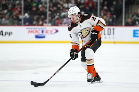 Jan 14, 2022; Saint Paul, Minnesota, USA; Anaheim Ducks defenseman Jamie Drysdale (34)  Mandatory Credit: David Berding-USA TODAY Sports