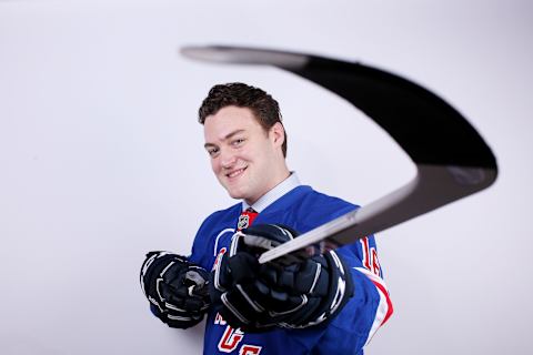 BUFFALO, NY – JUNE 25: Sean Day poses for a portrait after being selected 80th overall by the New York Rangers during the 2016 NHL Draft on June 25, 2016 in Buffalo, New York. (Photo by Jeffrey T. Barnes/Getty Images)