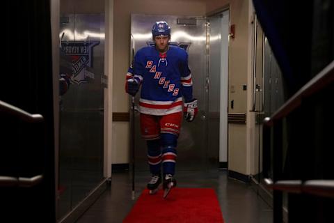 NEW YORK, NY – MARCH 01: Libor Hajek #43 of the New York Rangers walks to the ice before his making his NHL Debut against the Montreal Canadiens at Madison Square Garden on March 1, 2019 in New York City. (Photo by Jared Silber/NHLI via Getty Images)